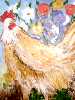 Gallo, papaveri ed altri fiori